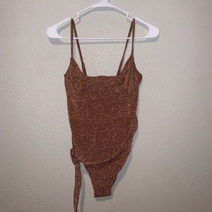 Jonathan Simkhai Noe Belted One-Piece Swimsuit Copper Shimmer